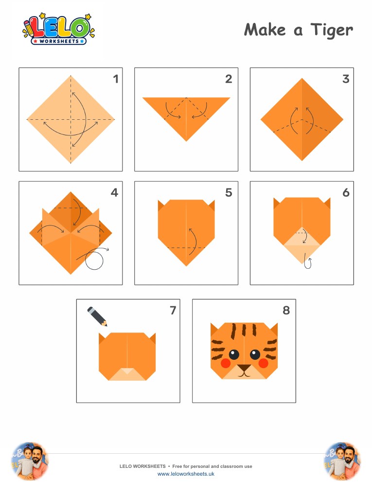 Origami Tiger Worksheet worksheet preview