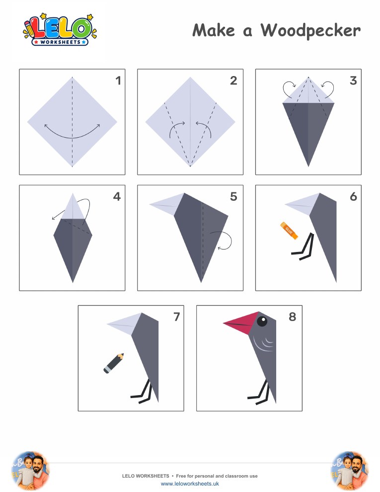 Origami Woodpecker Worksheet worksheet preview