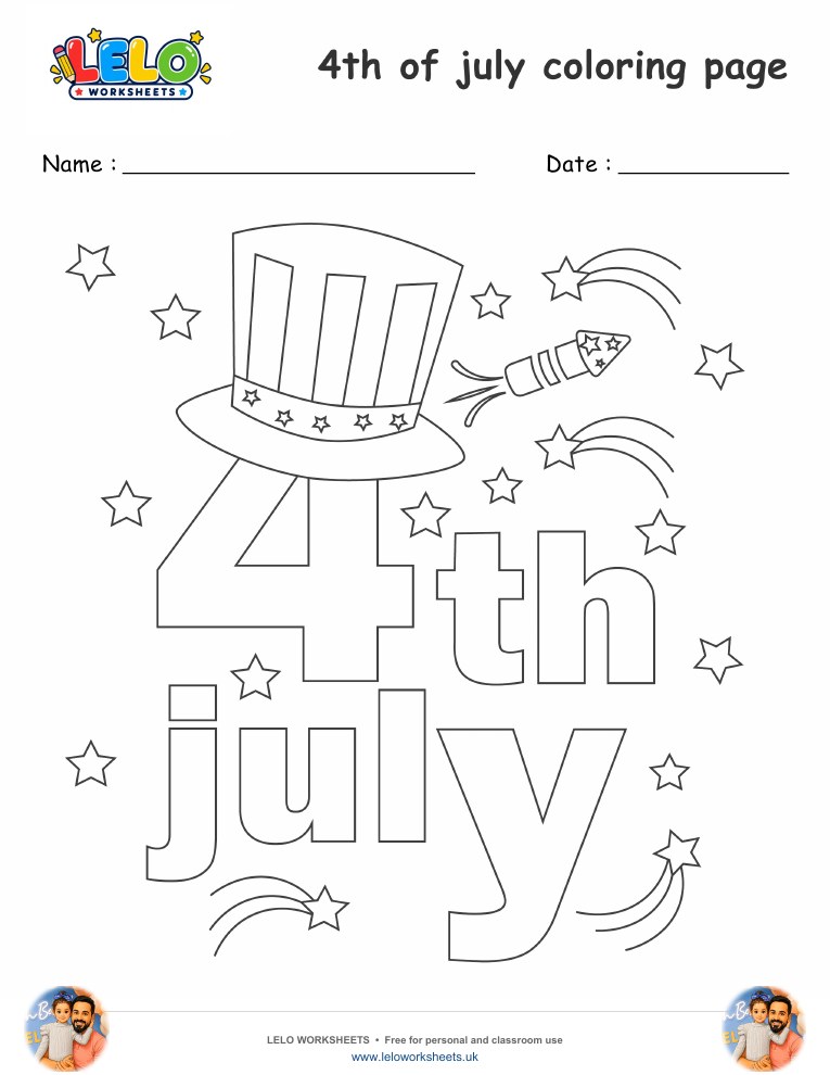 4th of july coloring page worksheet preview