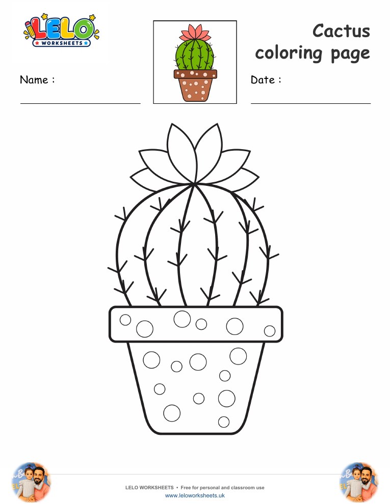 Cactus coloring page worksheet preview