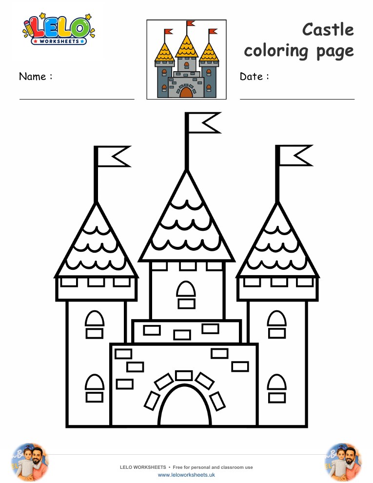 Castle coloring page worksheet preview