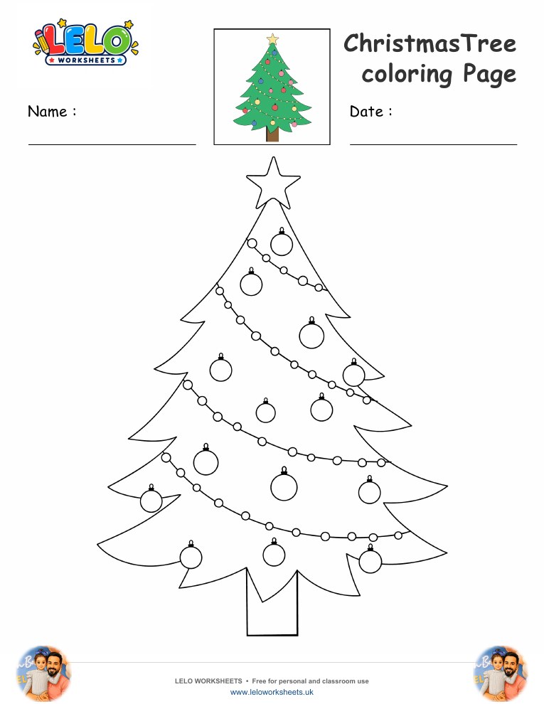 christmas tree coloring page worksheet preview
