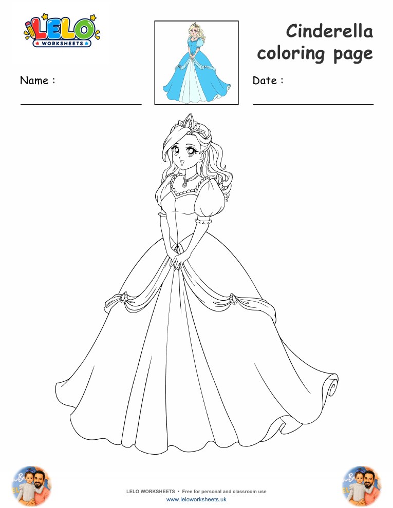 Cinderella coloring page worksheet preview