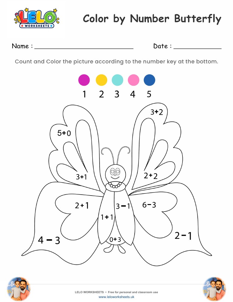 Color by Number Butterfly worksheet preview