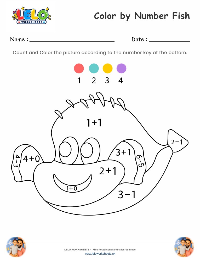 Color by Number Fish worksheet preview