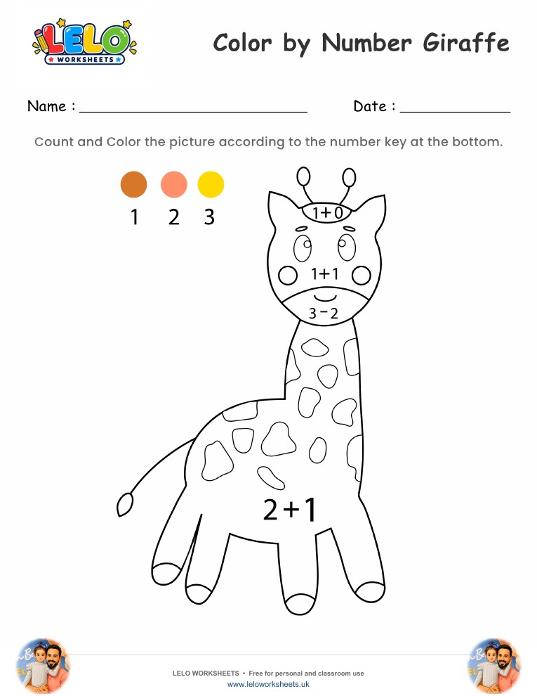 Color by Number Giraffe worksheet preview
