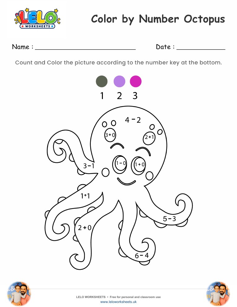 Color by Number Octopus worksheet preview