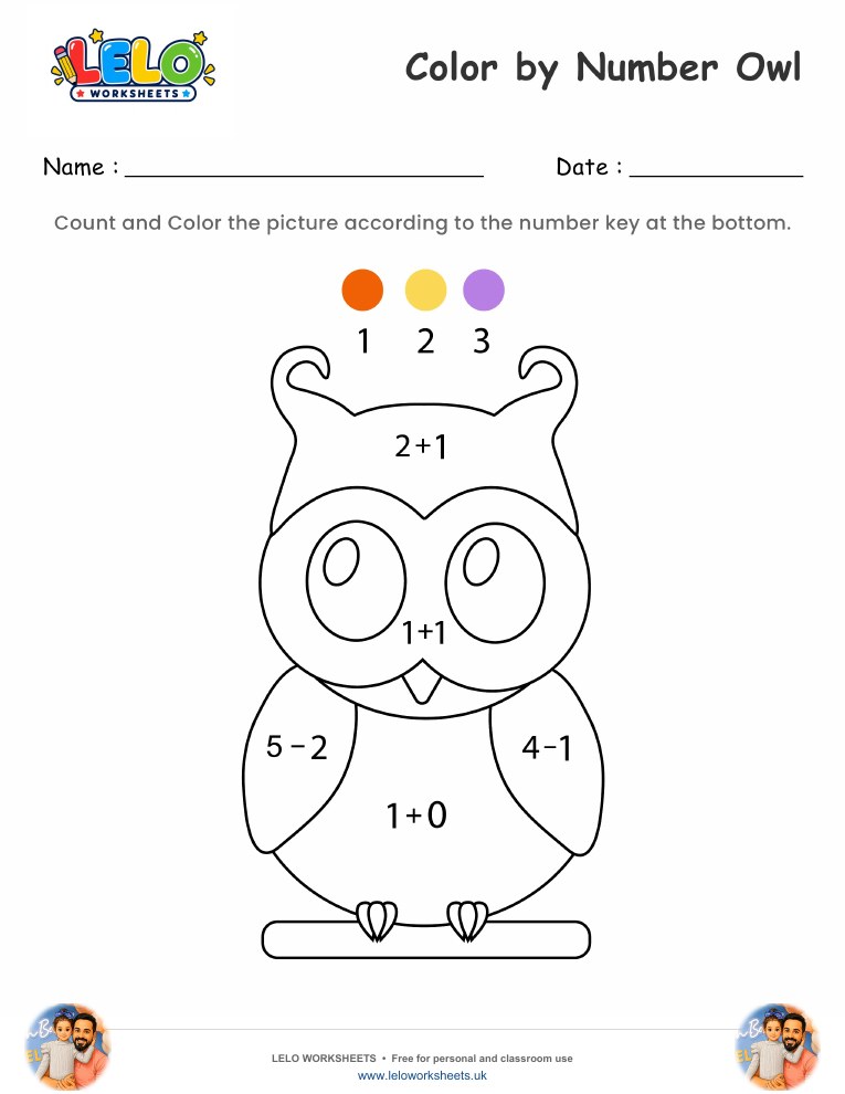 Color by Number Owl worksheet preview