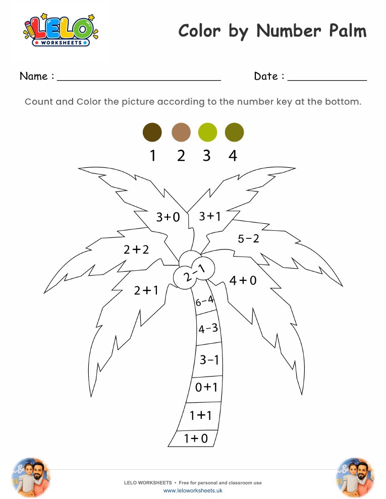 Color by Number Palm worksheet preview