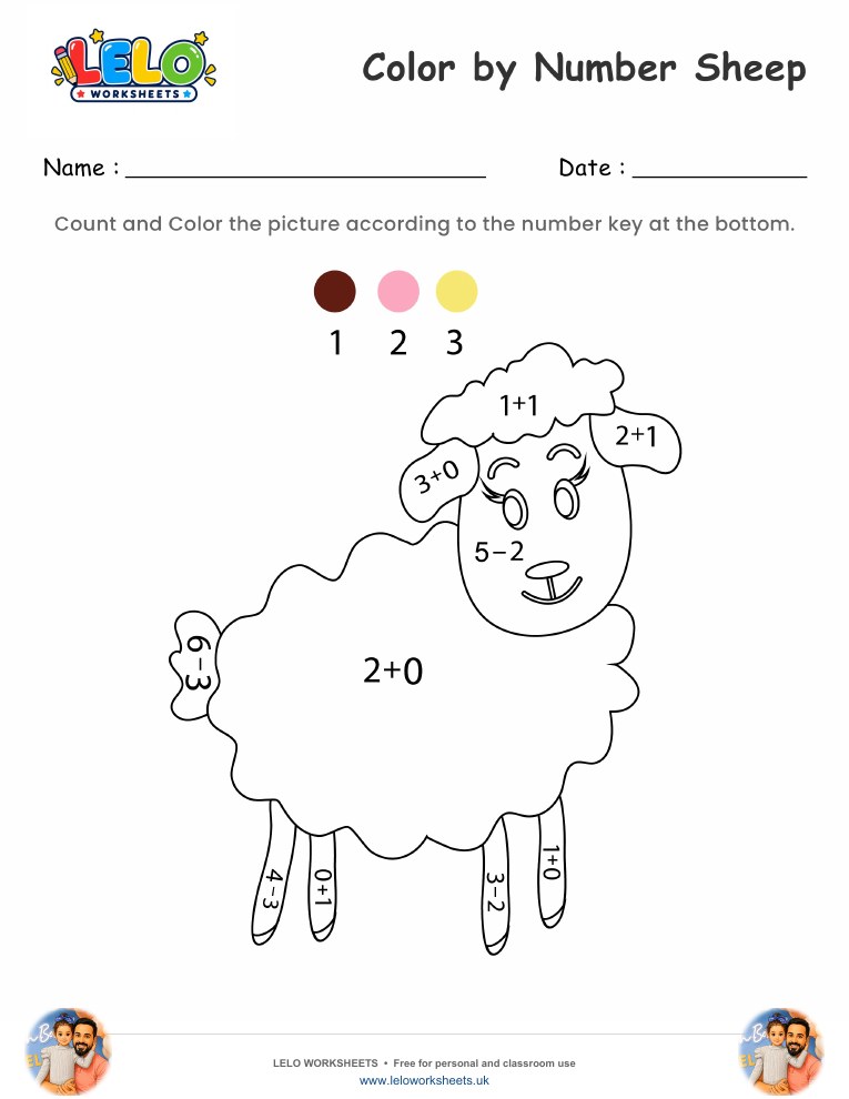 Color by Number Sheep worksheet preview