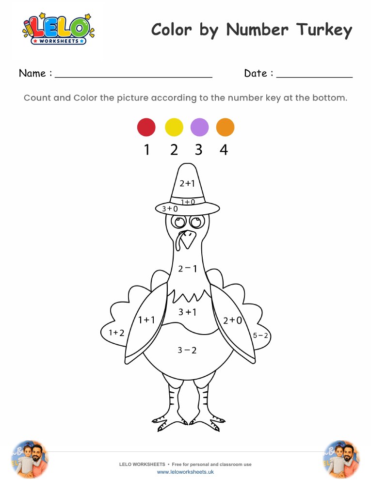 Color by Number Turkey worksheet preview