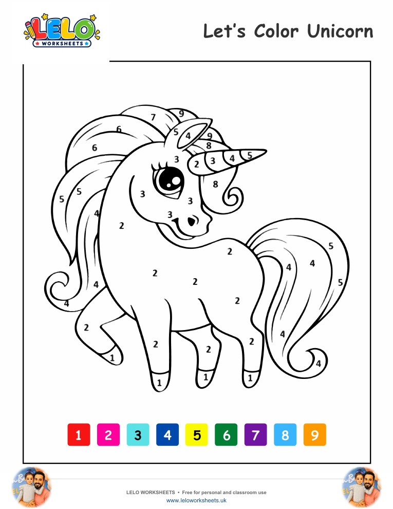 Color by Number Unicorn worksheet preview