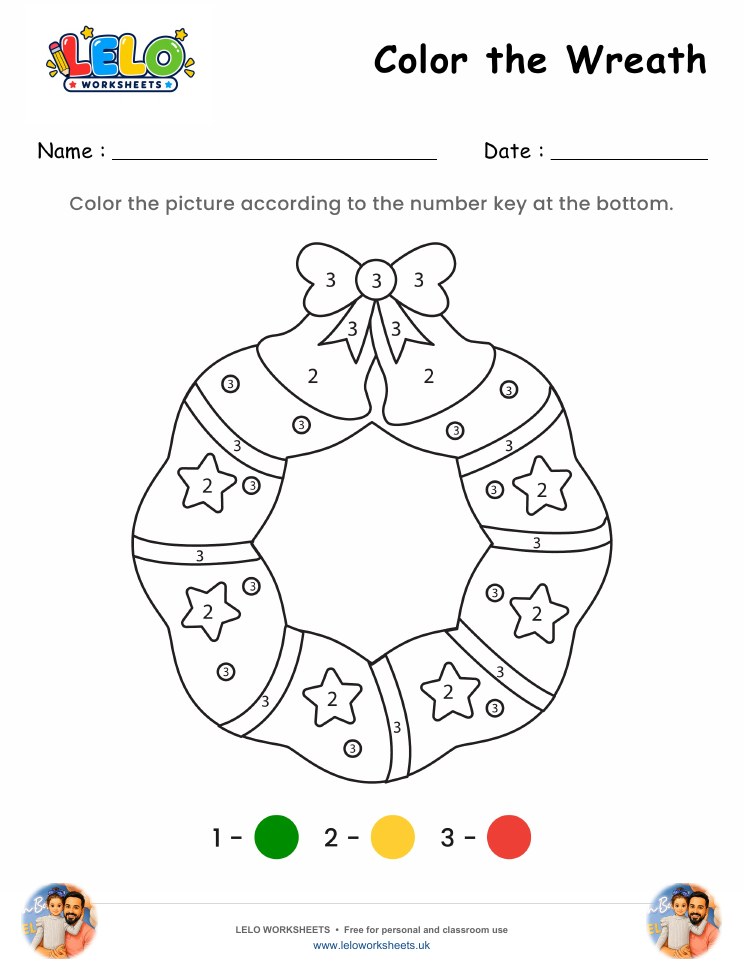 Color the Christmas Wreath Worksheet worksheet preview
