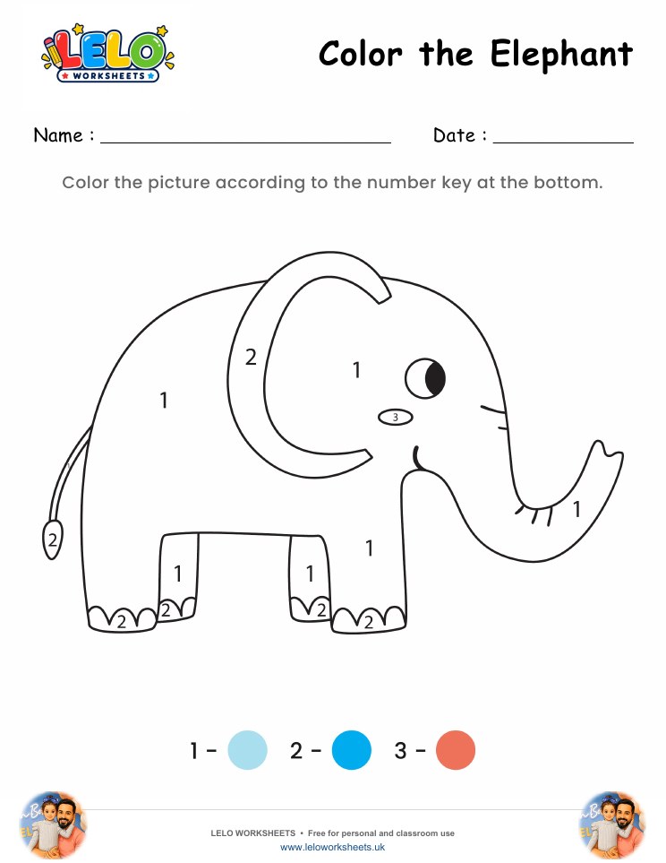 Color the Elephant Worksheet worksheet preview