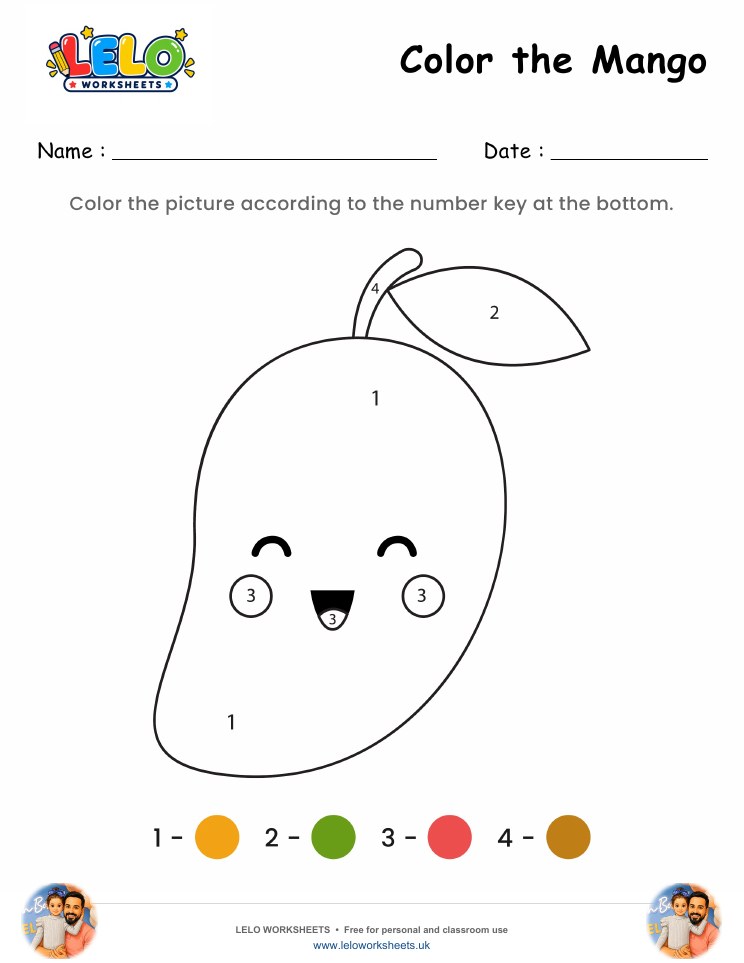 Color the Mango Worksheet worksheet preview