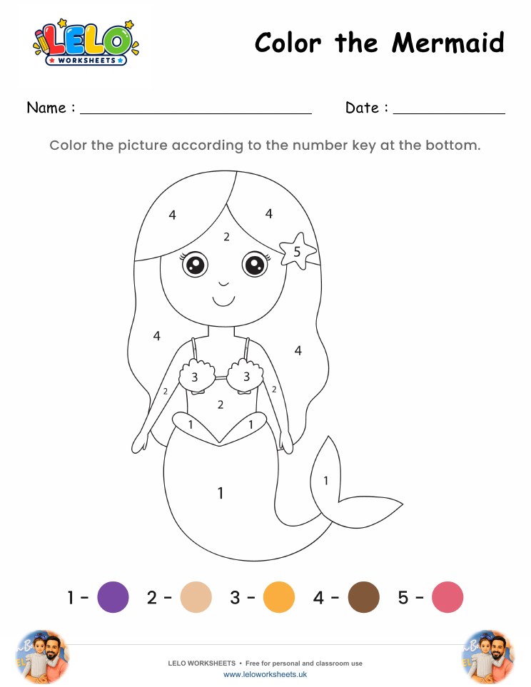 Color the Mermaid Worksheet worksheet preview