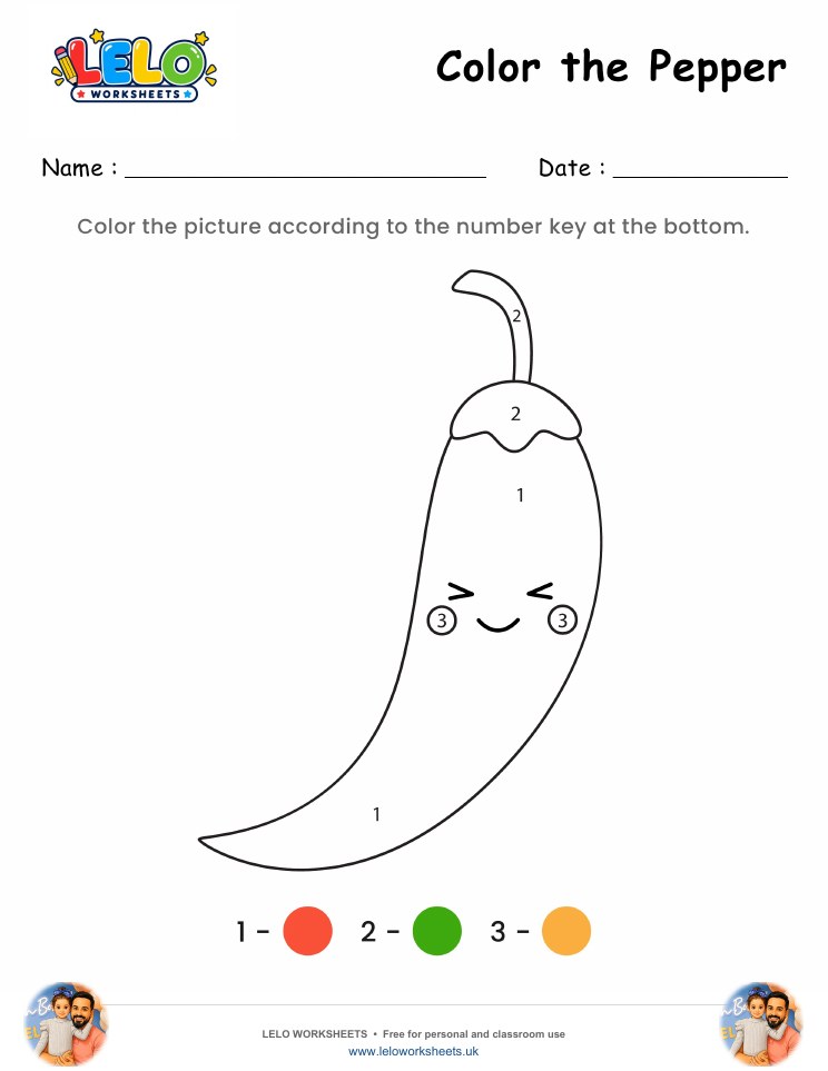 Color the Pepper Worksheet worksheet preview