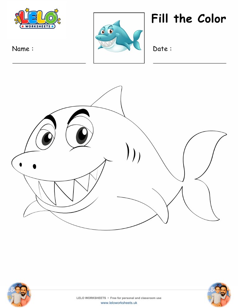 coloring page shark worksheet preview