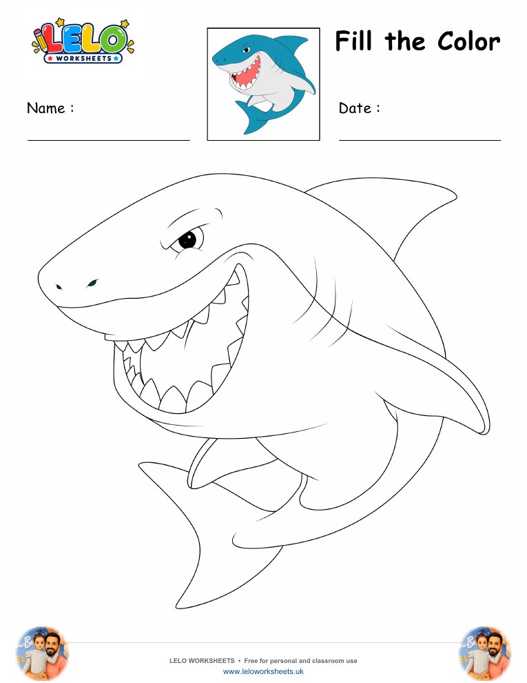 coloring pages shark worksheet preview