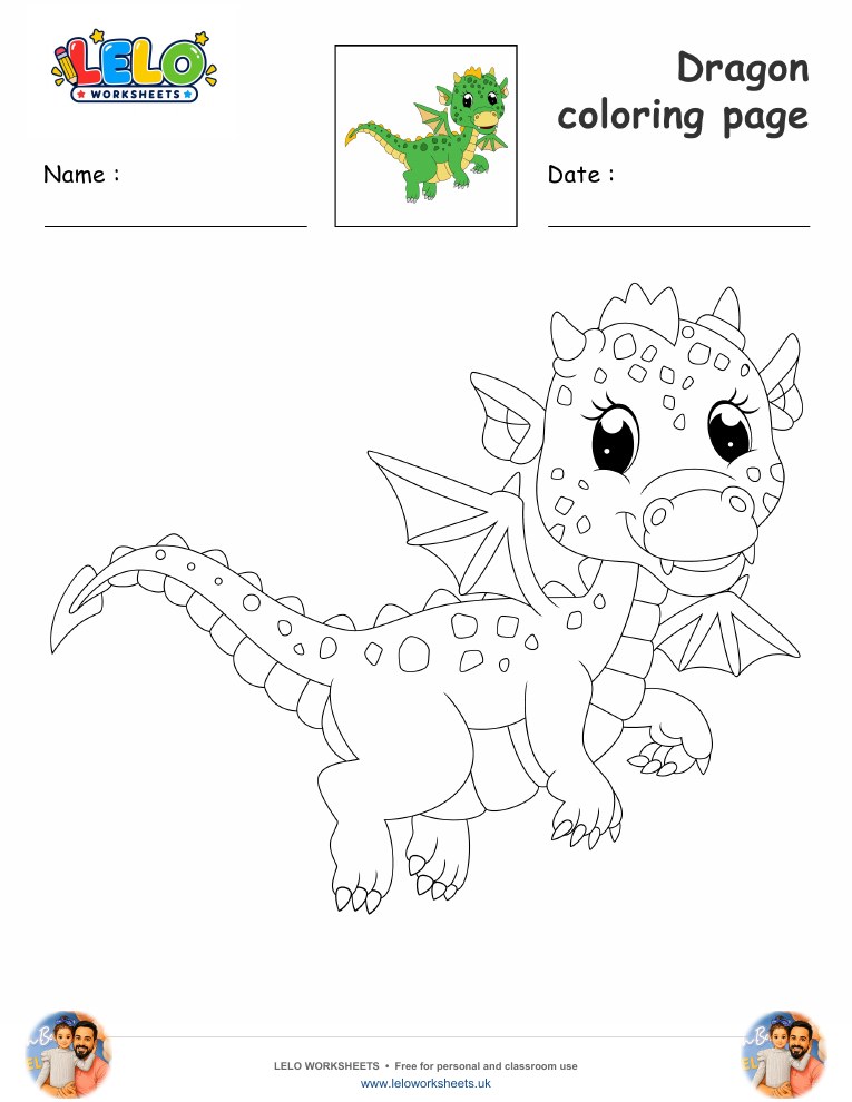 dragon coloring page worksheet preview