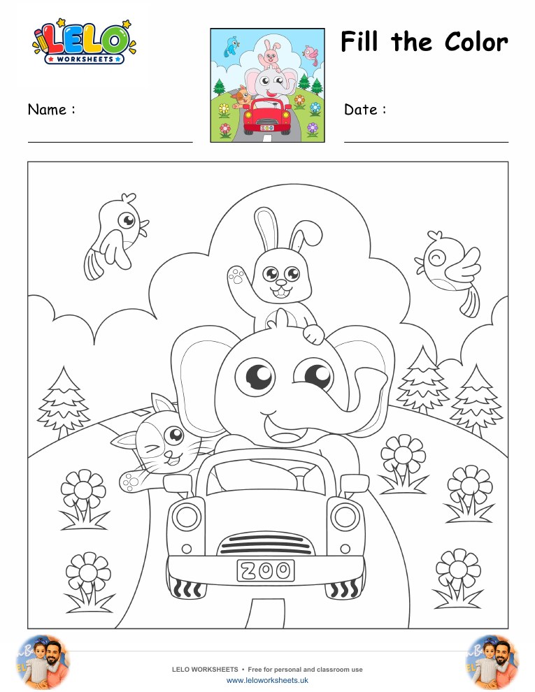 Fill the Color-Animals Worksheet worksheet preview