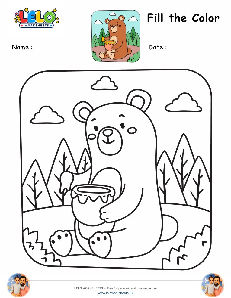 Fill the Color-Bear  Worksheet worksheet preview