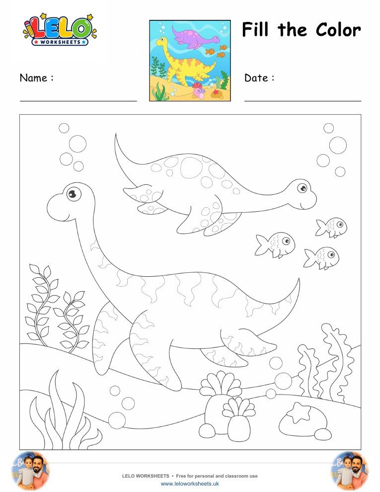 Fill the Color-Elasmosaurus Worksheet worksheet preview