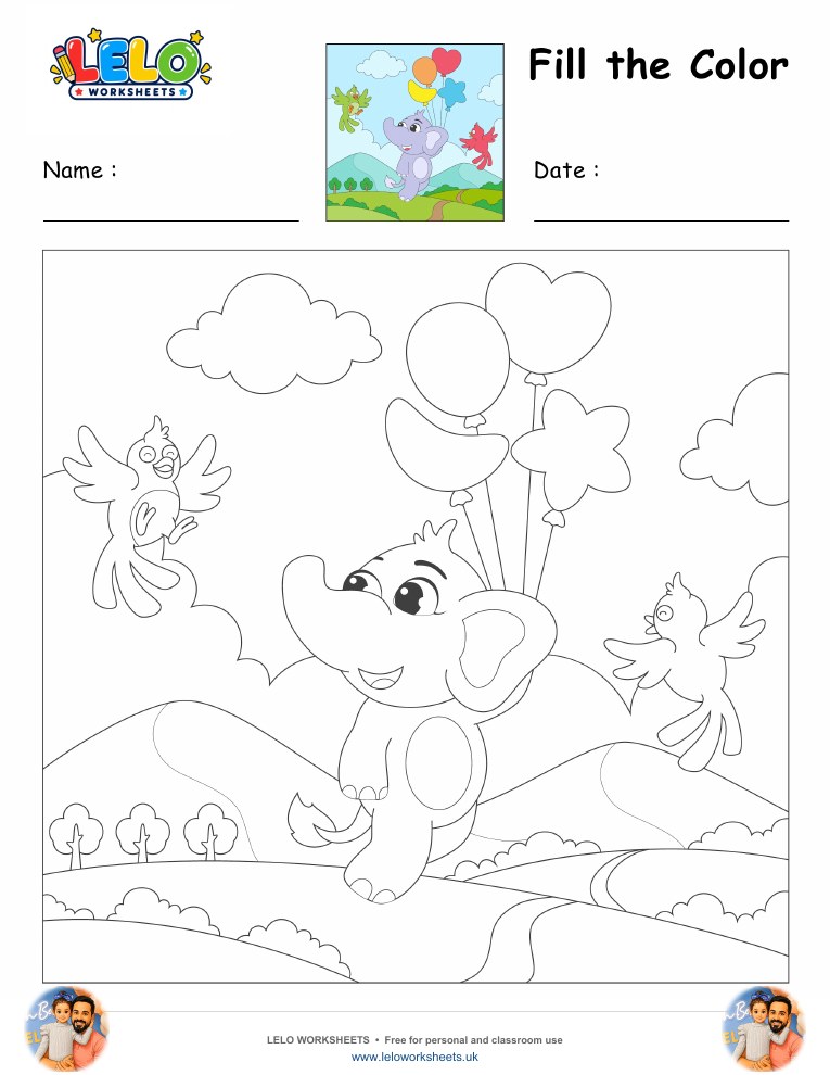 Fill the Color-Elephant Worksheet worksheet preview