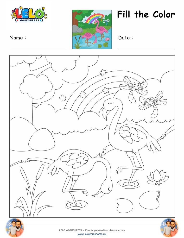 Fill the Color-Flamingo Worksheet worksheet preview