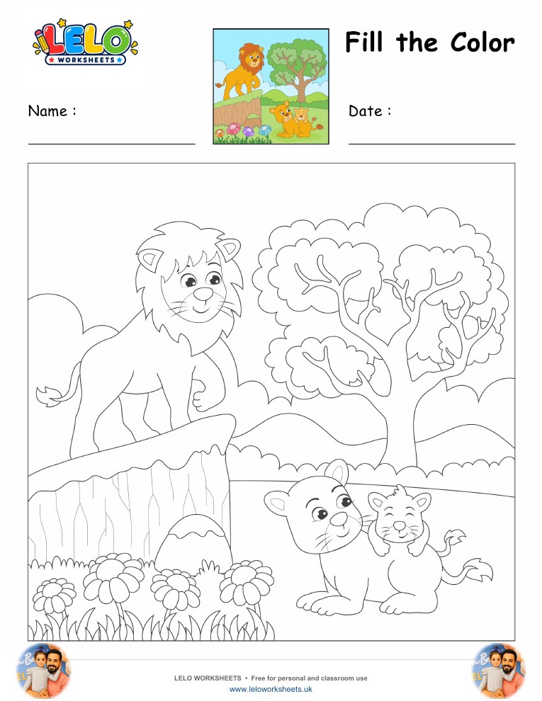 Fill the Color-Lion Worksheet worksheet preview