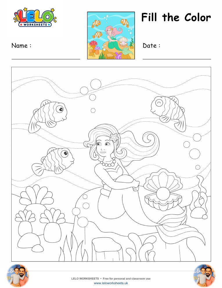 Fill the Color-Mermaid Worksheet worksheet preview