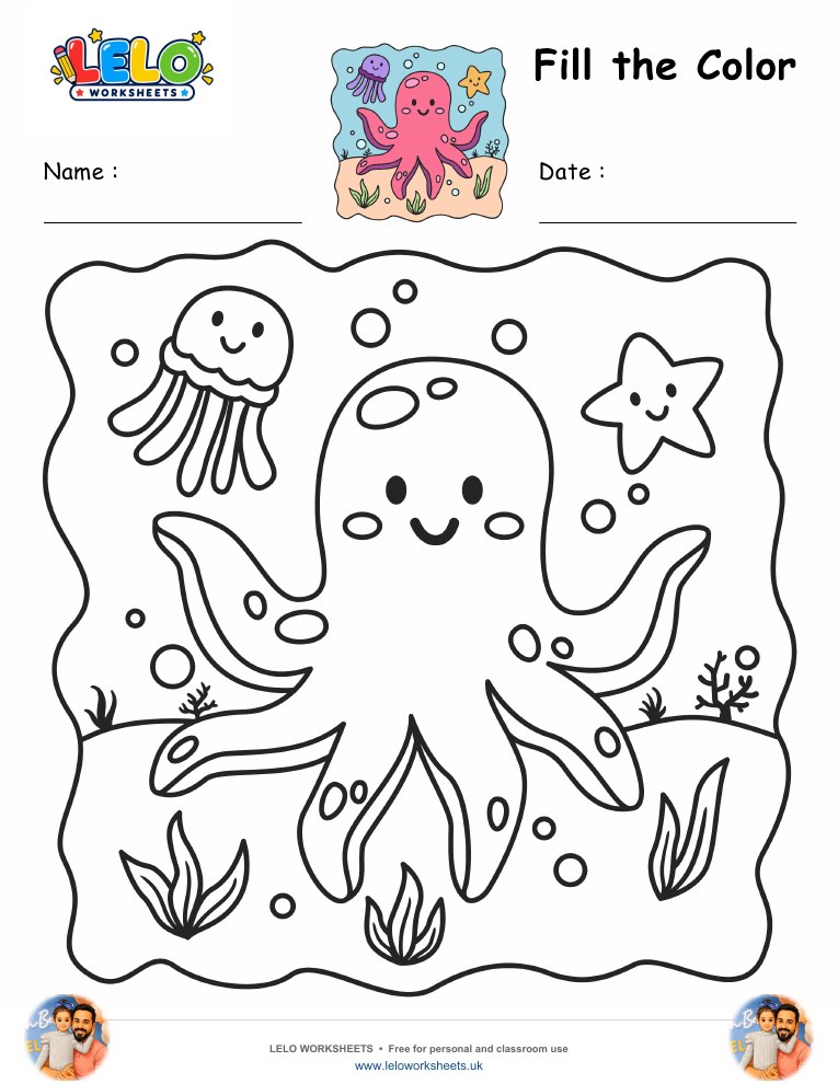 Fill the Color-Octopus Worksheet worksheet preview