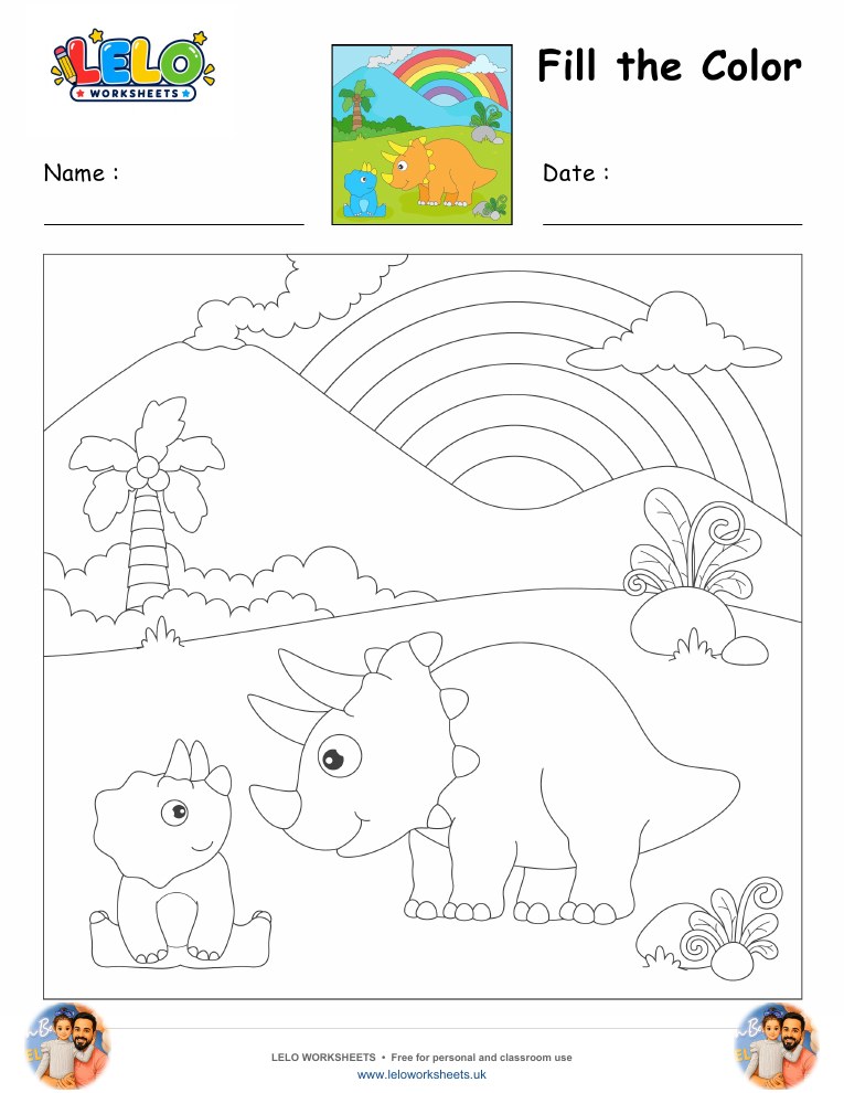 Fill the Color-Triceratops Worksheet worksheet preview
