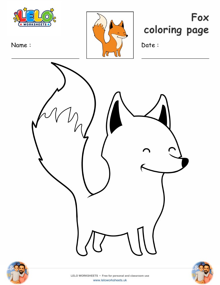 fox coloring page worksheet preview