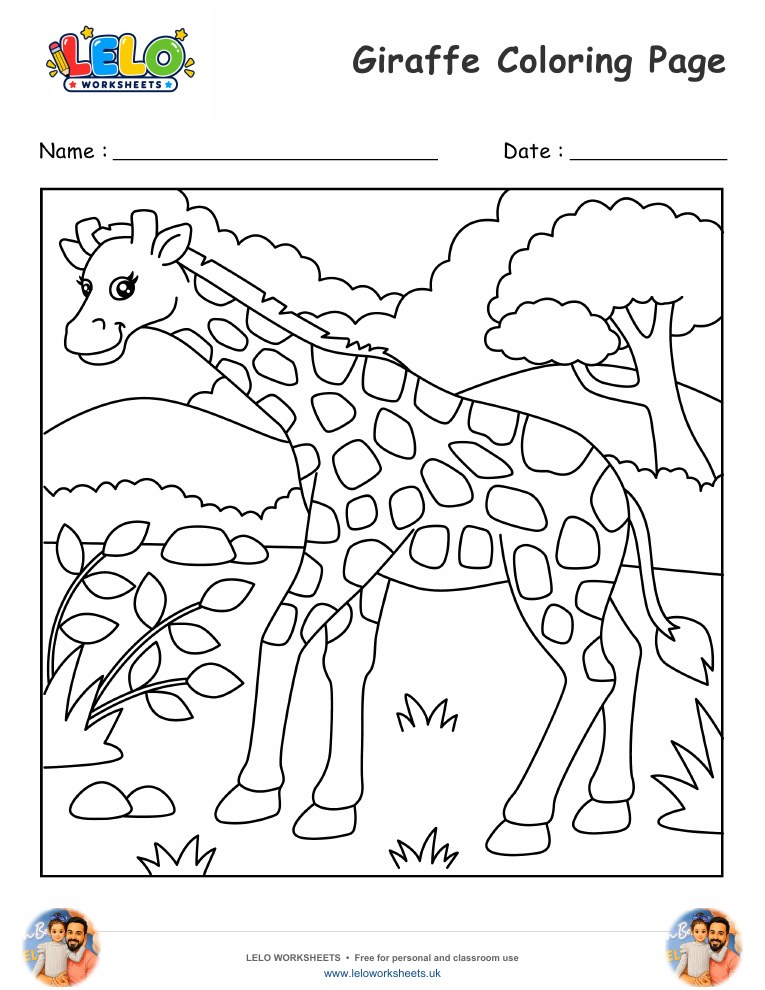 Giraffe coloring page worksheet preview