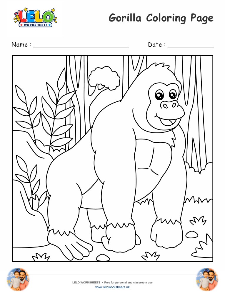 Gorilla coloring page worksheet preview