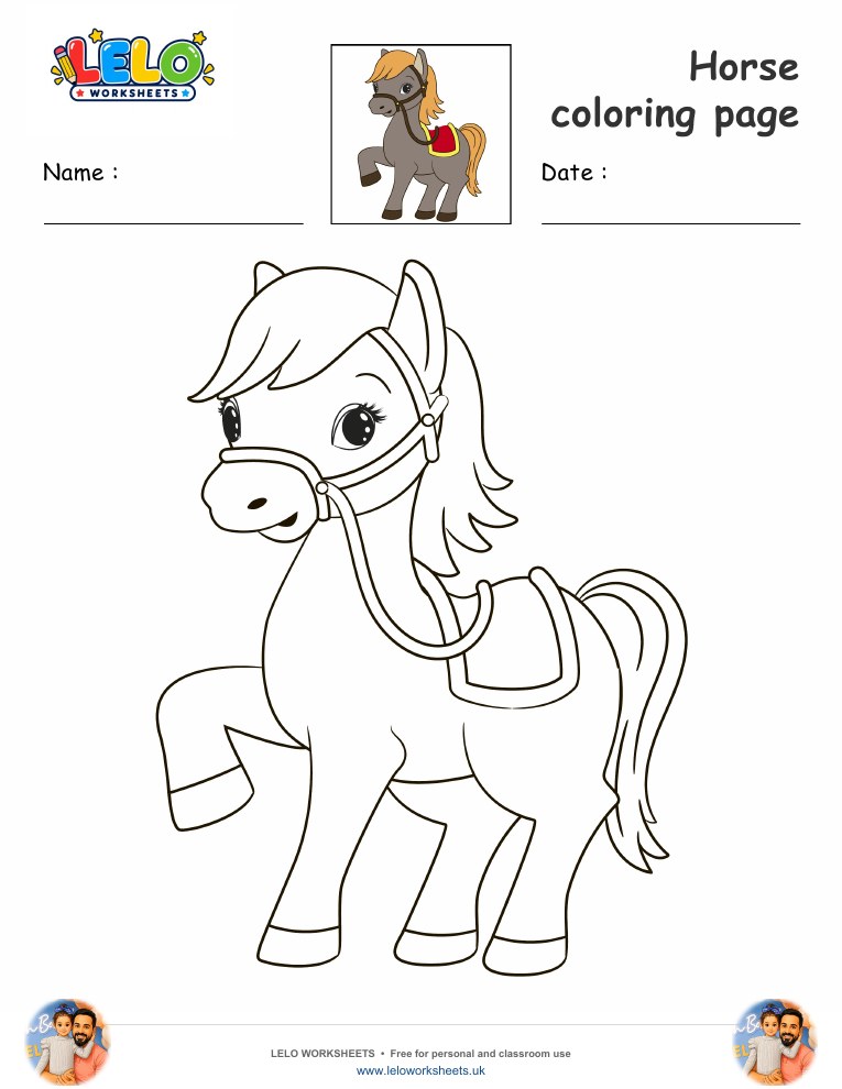 Horse coloring page worksheet preview
