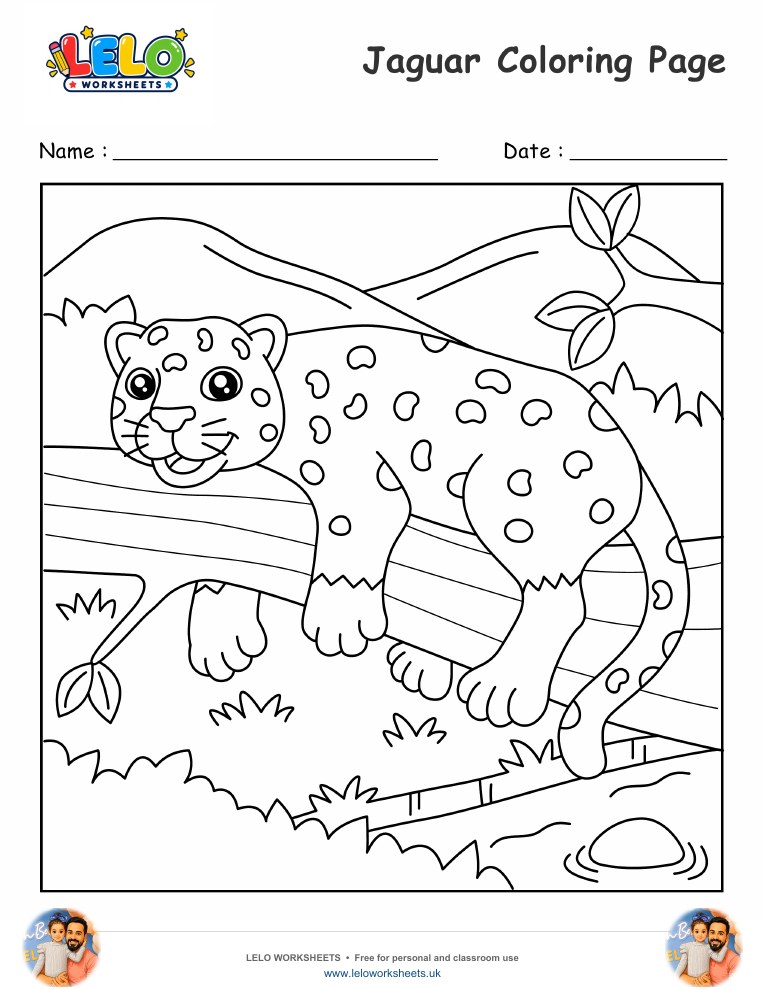 Jaguar coloring page worksheet preview