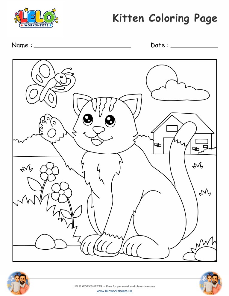Kitten coloring page worksheet preview