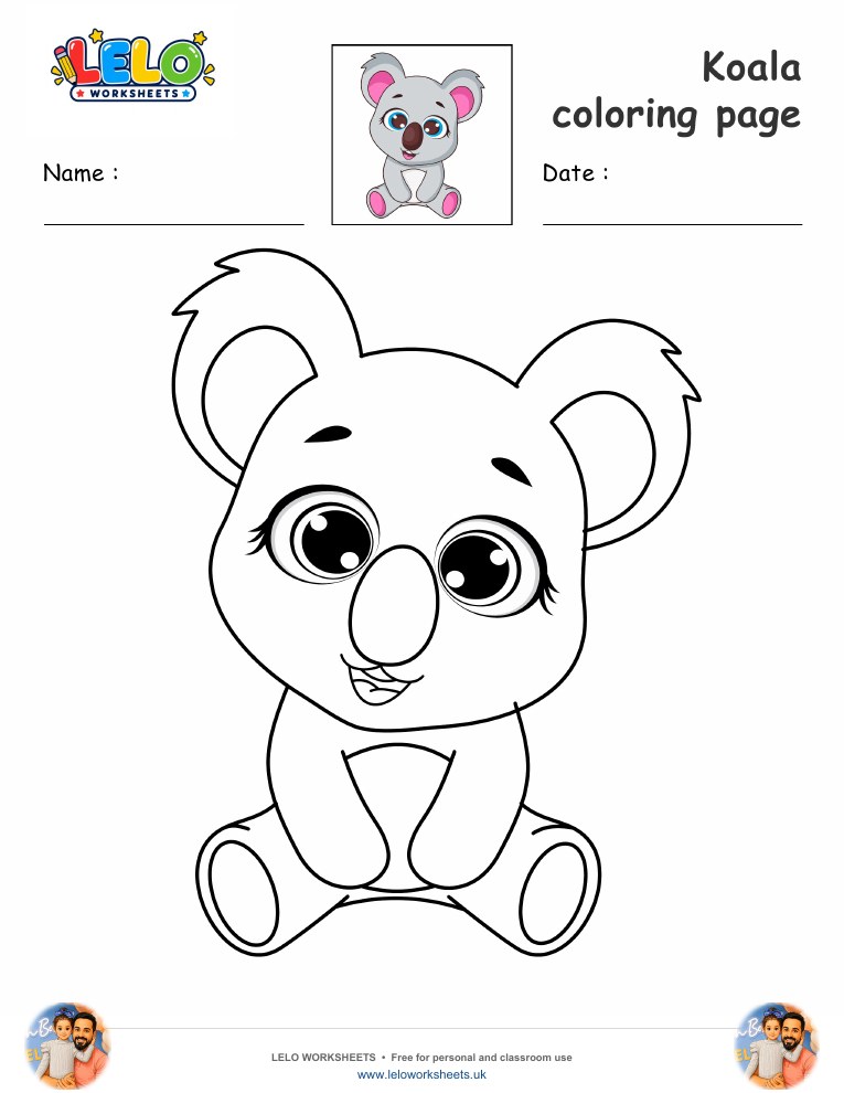 Koala coloring page worksheet preview