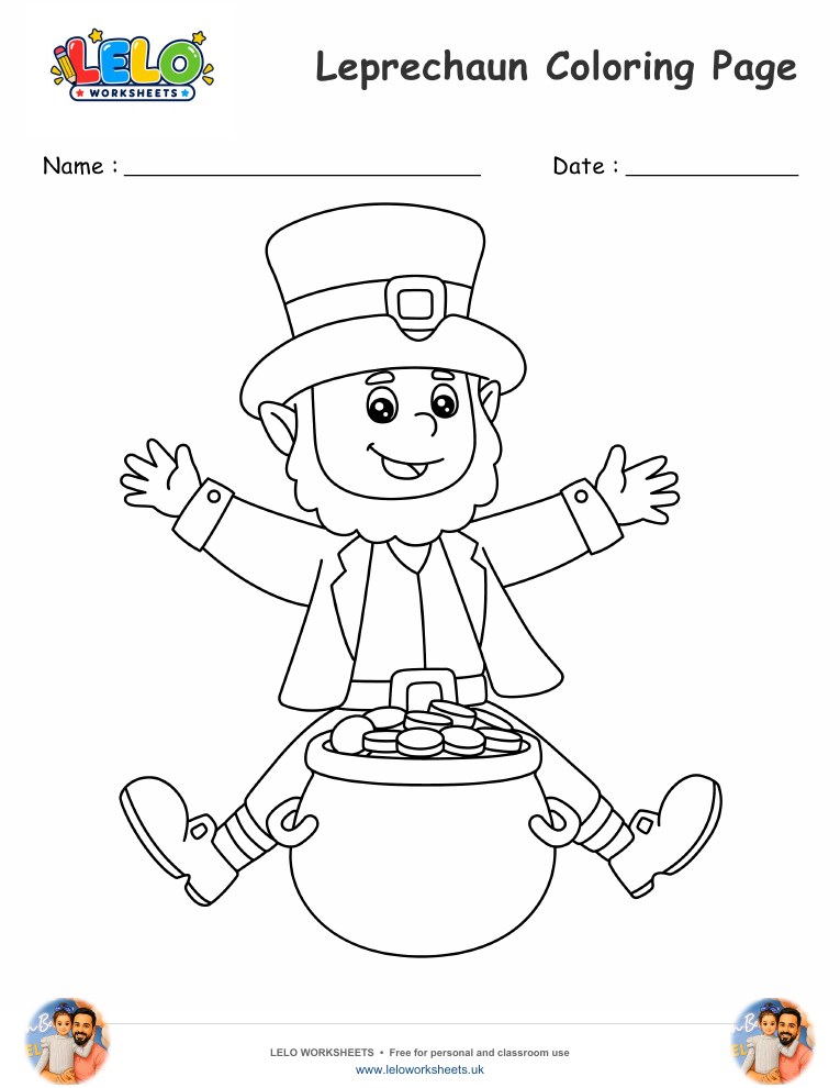 Leprechaun coloring page worksheet preview
