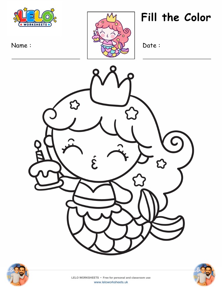 mermaid coloring page worksheet preview