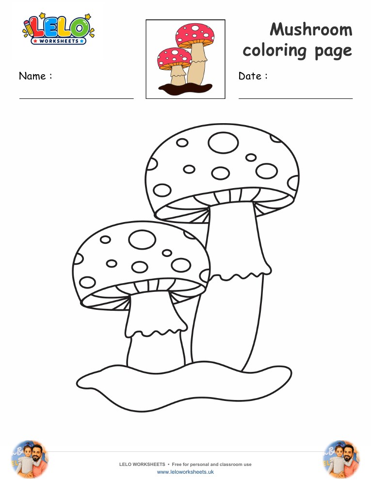Mushroom coloring page worksheet preview