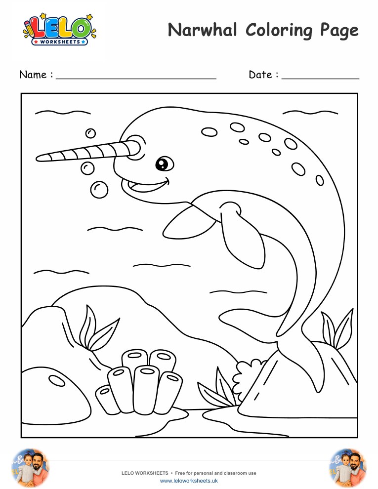 Narwhal coloring page worksheet preview