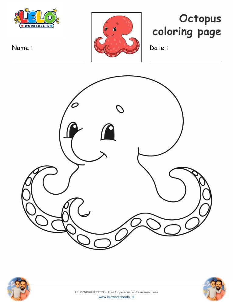 Octopus coloring page worksheet preview