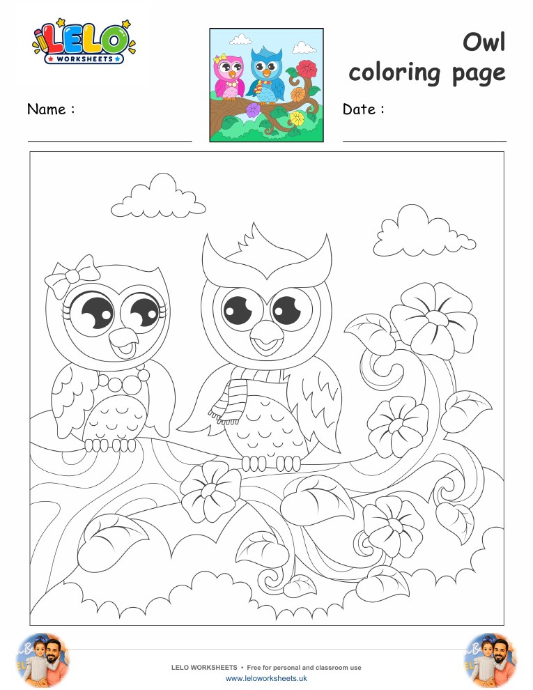 owl coloring page worksheet preview
