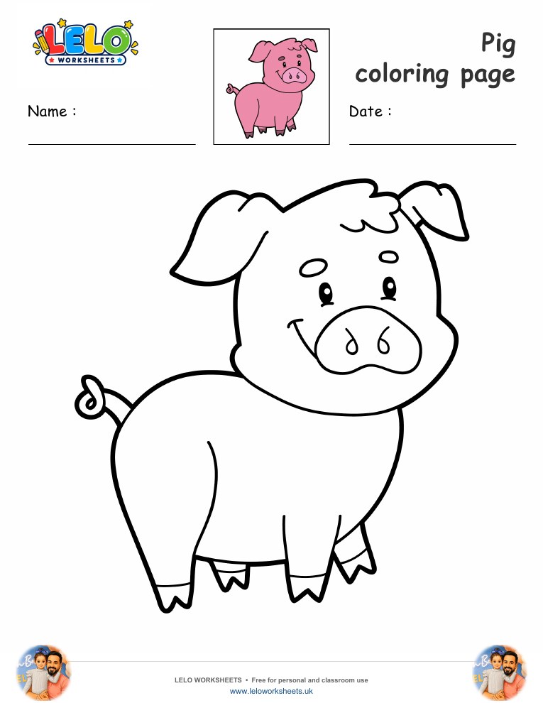 Pig coloring page worksheet preview