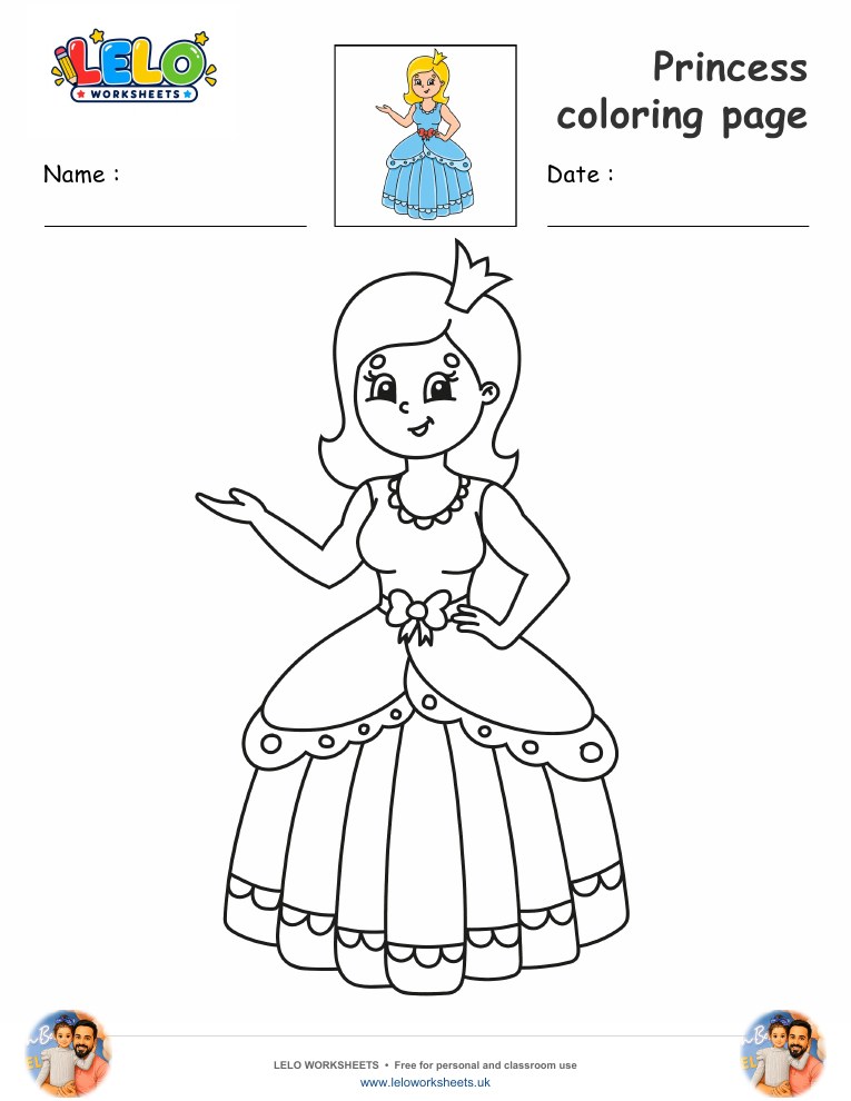 princess coloring page worksheet preview