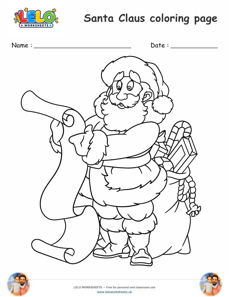 Santa claus coloring page worksheet preview