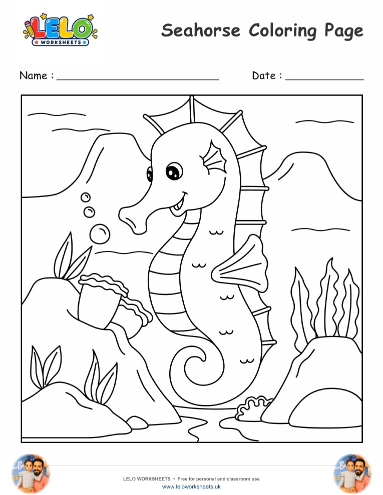 Seahorse coloring page worksheet preview